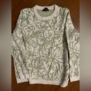 Tahari Green and Cream Knit Sweater